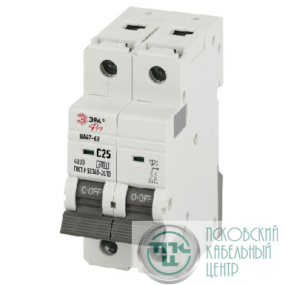 Выключатель автоматический 2п C 25А 6кА ВА47-63 PRO VA63-2P25C6 Эра Б0063155