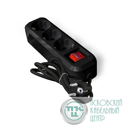 Удлинитель 3х2м с заземл. 16А IP20 S-303 ПВС 3х1 с выкл. черн. UNIVersal 2019
