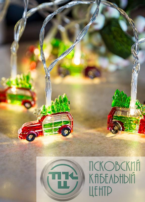 Гирлянда светодиодная "Машинки" 4х1х3см цветн. акрил 10LED тепл. бел. 1.35+0.3м КОСМОС KOC_GIR-B116