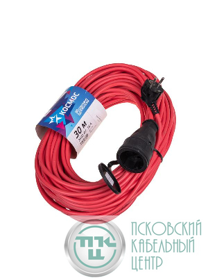 Удлинитель-шнур 1х30м 16А IP44 220В 3.5кВт ПВС 2х1.5 УХ16 Россия КОСМОС YSHKsm30m-1g(16A)S