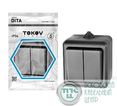 Выключатель 2-кл. ОП Dita IP54 10А 250В карбон TOKOV ELECTRIC TKL-DT-V2-C14-IP54