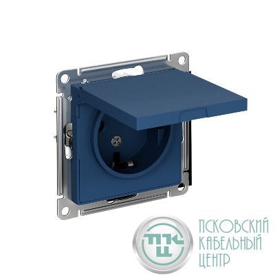 Розетка AtlasDesign 16А IP20 с заземл. защ. шторки с крышкой механизм аквамарин SE ATN001146
