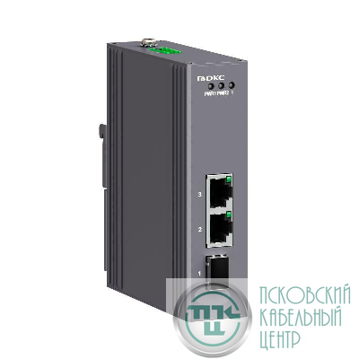 Медиаконвертер промышленный 3-х портовый 1х100Base-X SFP слот 2х10/100Base-T(X) портов RJ45 12-48В DC/18-30В AC с резервированием DKC N1100-1SFP2T-P2