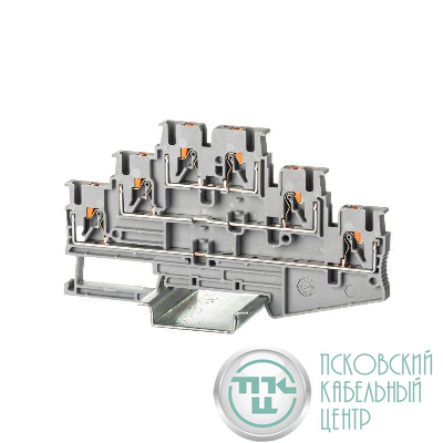 Клемма трехуровневая зажим push-in 6 точек подключения 2.5кв.мм сер. DKC VPR-2.5-3L-GY