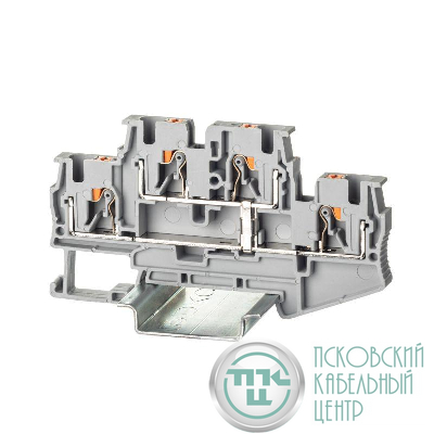 Клемма двухуровневая зажим push-in 4 точки подключения с перемычкой между уровнями 4кв.мм сер. DKC VPRTT-4-PV-GY