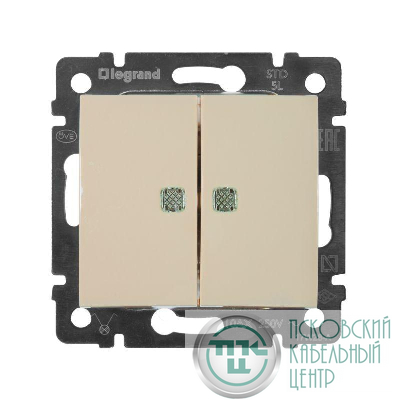 Механизм выключателя 2-кл. СП Valena 10А 250В IP31 с зел. подсветкой сл. кость Leg 774328