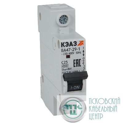 Выключатель автоматический модульный 1п C 40А 4.5кА ВА47-29-1C40-УХЛ3 КЭАЗ 318203