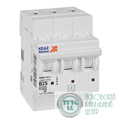 Выключатель автоматический модульный 3п B 25А 10кА OptiDin BM63-3B25-4.5-УХЛ3 КЭАЗ 329521