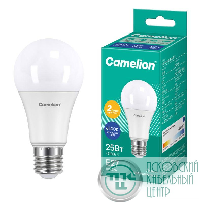 Лампа светодиодная LED25-A65/865/E27 25Вт грушевидная матовая 6500К холод. бел. E27 220В Camelion 13573