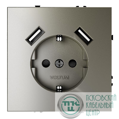 Розетка 1-м СП S70 16А с USB A+A с заземл. защ. шторки механизм шелк Voltum VLS040404