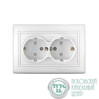 Розетка 2-м СП Севиль 16А IP24 с заземл. защ. шторки бел. UNIVersal С0050