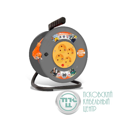 Удлинитель на катушке 4х30м с заземл. 6А IP20 ВЕМ-250 ПВС 3х0.75 термозащита защ. шторки UNIVersal 1680