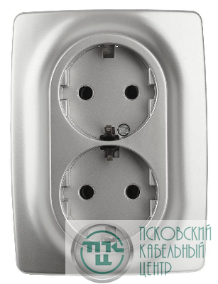 Розетка 2-м СП Эра12 12-2106-03 16А IP20 16AX 250В 2х2P+E Schuko алюм. Эра Б0031230