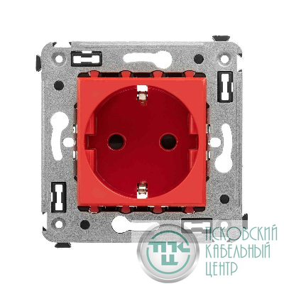Розетка 1-м СП 2мод. Avanti "Красный квадрат" 16А IP20 2P+E защ. шторки красн. DKC 4401003