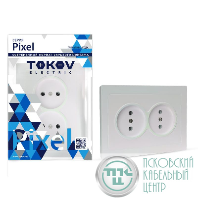 Розетка 2-м СП Pixel 16А IP20 без заземл. в сборе перламутр. TOKOV ELECTRIC TKE-PX-R2F-C04