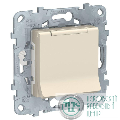 Механизм розетки UNICA NEW с защ. крышкой защ. шторки с заземл. 16А 250В IP40 беж. SchE NU503744TA