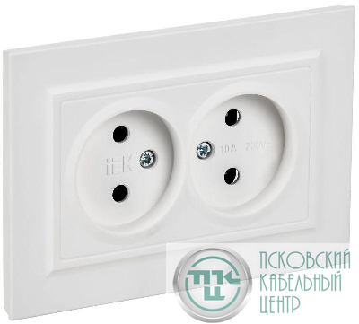Розетка 2-м СП BRITE РС12-2-БрАБ 10А в сборе без заземл. без защ. шторок арктич. бел. IEK BR-R20-10-K91-F