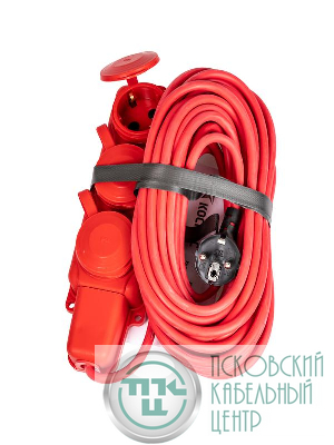 Удлинитель на каучуковой колодке 3х10м 16А IP44 250В 4кВт каучук КГ 3х2.5 красн. УХз16 Россия КОСМОС YKsm10m-3g(16A)KG-R
