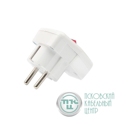 Вилка Евро угловая 16А с заземл. с кнопкой бел. Rexant 16-0730