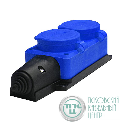Колодка удлинителя 2-м Компакт 1ф с заглушками каучук син. UNIVersal 3043