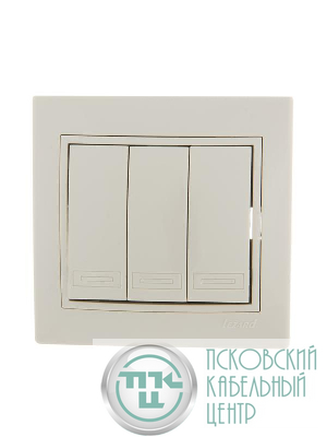 Выключатель 3-кл. СП Mira 10А IP20 со вставкой крем. LEZARD 701-0303-109