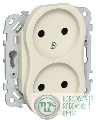 Розетка 2-м СП FLITE РС02-1-ФлСл 10А без заземл. без защ. шторок безвинтовое крепление механизм сливочный IEK FI-R20-10-1-K86
