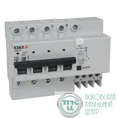 Выключатель автоматический дифференциального тока с защитой от сверхтоков 4п C 16А 30мА 4.5кА АД14-42C16-AC-УХЛ4 КЭАЗ 318384