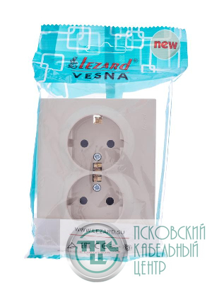 Розетка 2-м СП VESNA с заземл. со шторками ПБТ кремов. LEZARD 742-0300-178B