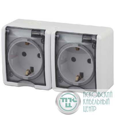 Розетка 2-м ОП Эра Эксперт 11-2403-01 16А IP54 16AX 250В 2х2P+E бел. Эра Б0020716