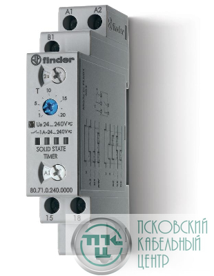 Таймер модульный мультифункциональный (AI DI SW BE CE DE) 24…240В AC/DC выход - твердотельное реле 1NO 1А 17.5мм регулировка времени 0.1с…24ч IP20 FINDER 807102400000
