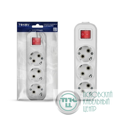 Колодка удлинителя 3-м 16А с заземл. с выкл. АБС-пластик бел. TOKOV ELECTRIC TKE-C01-KU3-ZV