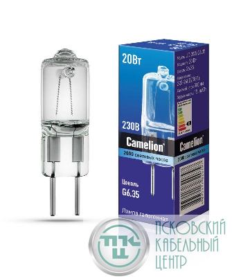 Лампа галогенная JD 20Вт капсула G6.35 3000К 240В Camelion 6720