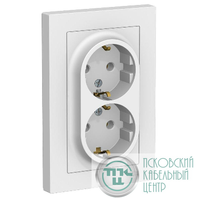 Розетка 2-м СП AtlasDesign 16А IP20 с заземл. в сборе бел. SE ATN000124