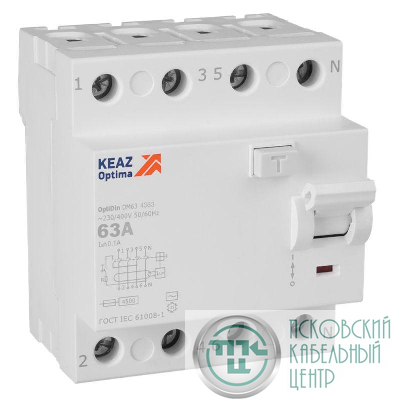 Выключатель дифференциального тока (УЗО) 4п 63А 100мА тип AC 4.5кА OptiDin DM63-4363 УХЛ4 КЭАЗ 343899