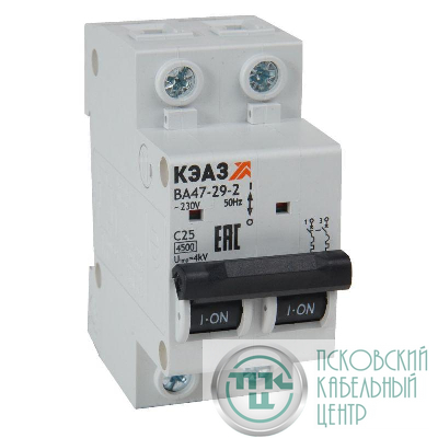 Выключатель автоматический модульный 2п C 16А 4.5кА ВА47-29-2C16-УХЛ3 КЭАЗ 318241