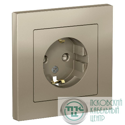 Розетка 1-м СП AtlasDesign 16А IP20 с заземл. защ. шторки в сборе шампань SE ATN000544
