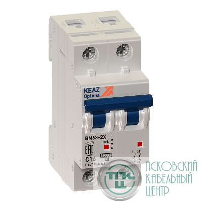 Выключатель автоматический модульный 2п C 50А 6кА OptiDin BM63-2C50-УХЛ3 КЭАЗ 260608