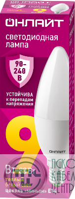 Лампа светодиодная 90 537 OLL-C37-9-230-2.7К-E14-FR 9Вт свеча 2700К E14 90-240В PRO ОНЛАЙТ 90537