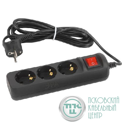 Удлинитель 3х3м с заземл. 10А с выкл. ПВС 3х0.75 черн. UX-3es-3m-B Эра Б0057728