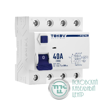Выключатель дифференциального тока (УЗО) 4п (3P+N) 40А 300мА тип AC 6кА PRIZMA TOKOV ELECTRIC TKE-PZ60-RCDM-4-40-300-AC
