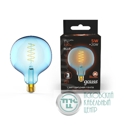 Лампа светодиодная филаментная Black Filament 5Вт G125 шар 1800К тепл. бел. E27 190лм GAUSS 1013802105
