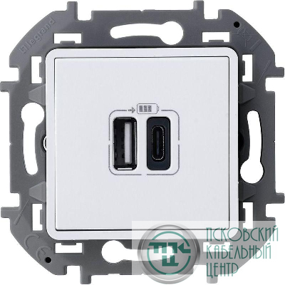 Устройство зарядное Inspiria с 2-мя USB разьемами A и C 240В/5В 3000мА бел. IEK 673760