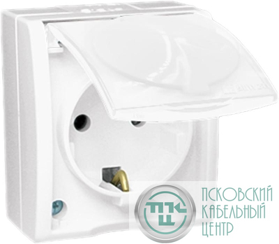 Розетка 1-м ОП Simon15 16А IP54 250В с заземл. Schuko защ. шторки с крышкой винт. клеммы бел. Simon 1594432-030