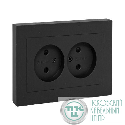 Розетка 2-м СП Эпика 16А без заземл. защ. шторки с рамкой механизм черн. EKF UP1-SOB-201