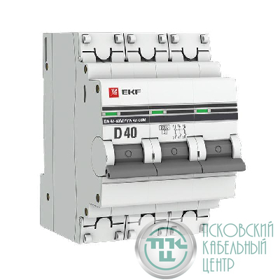 Выключатель автоматический модульный 3п D 40А 6кА ВА 47-63M с одним магнит. расцеп. EKF mcb4763m-6-3-40D-pro