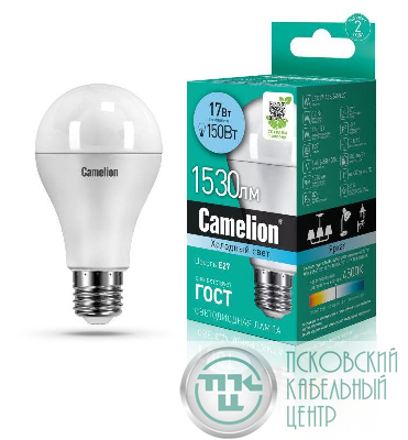 Лампа светодиодная LED17-А65/845/E27 17Вт грушевидная 4500К бел. E27 1530лм 170-265В Camelion 12309