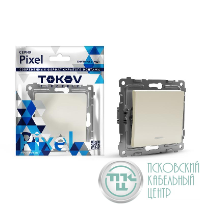 Выключатель 1-кл. СП Pixel 10А IP20 с индикатором механизм беж. TOKOV ELECTRIC TKE-PX-V1I-C02