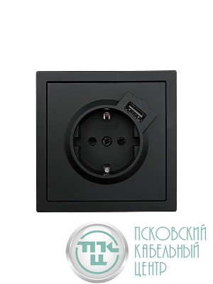 Розетка 1-мест. с/з+USB разъем СП ZIMA IP20 черн. бархат LEZARD 704-4288-181