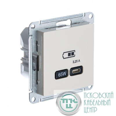 Розетка USB AtlasDesign тип C 65Вт QC PD высокоскор. ЗУ механизм беж. SE ATN000227