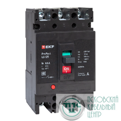 Выключатель автоматический 3п 63А 18кА LS125 ProPact EKF mccb-125-18-3-63-ls
